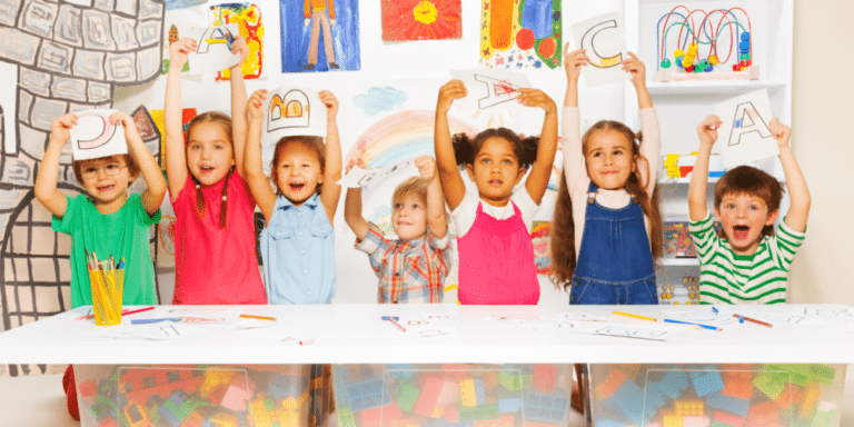 Early education kids having fun at a table